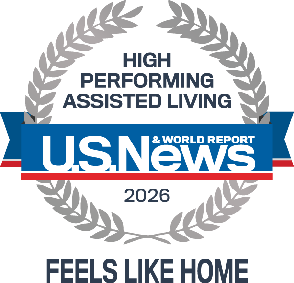 U.S. News 2026 High Performing Assisted Living award badge honoring the community's commitment to feel like home.